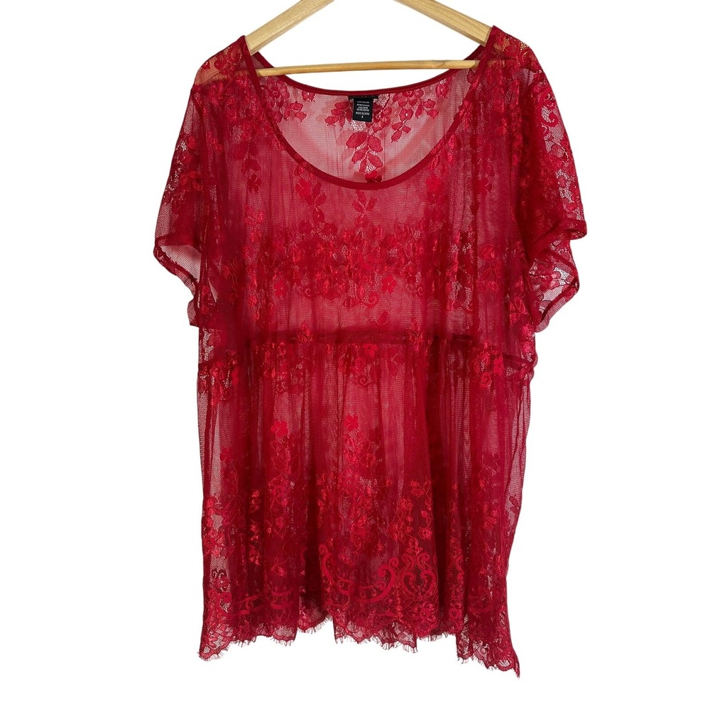 Torrid Sheer Lace Scoop Neck Top Womans‎ Plus 4X Romantic Feminine